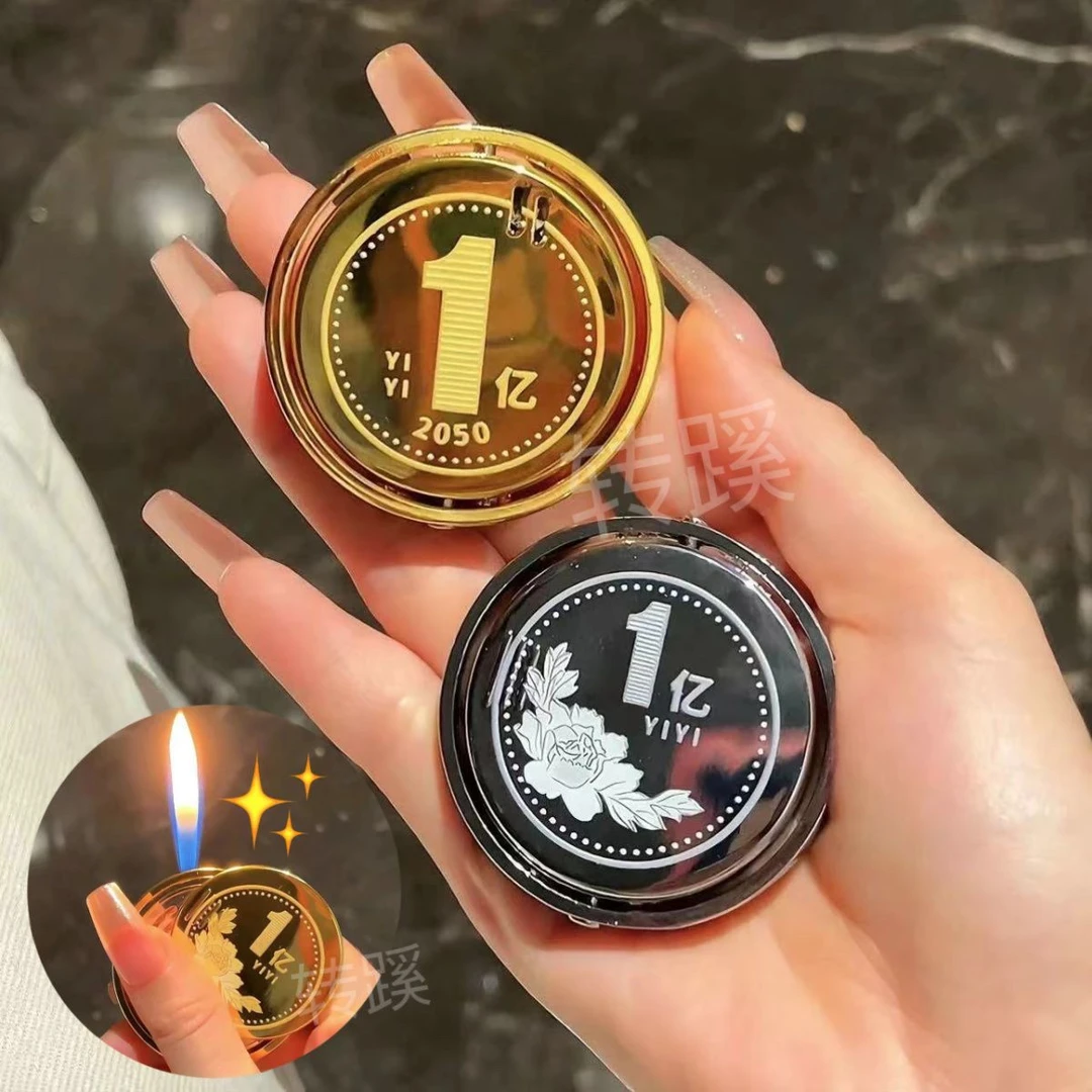抖音网红金属创意解压旋转陀螺转大钱金币充气打火机解压旋转潮玩
