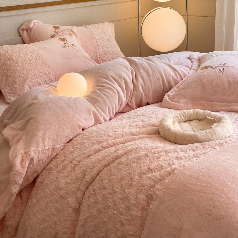 【实体定制款】刺绣牛奶绒四件套玫瑰庄园床上床单家纺四季通用