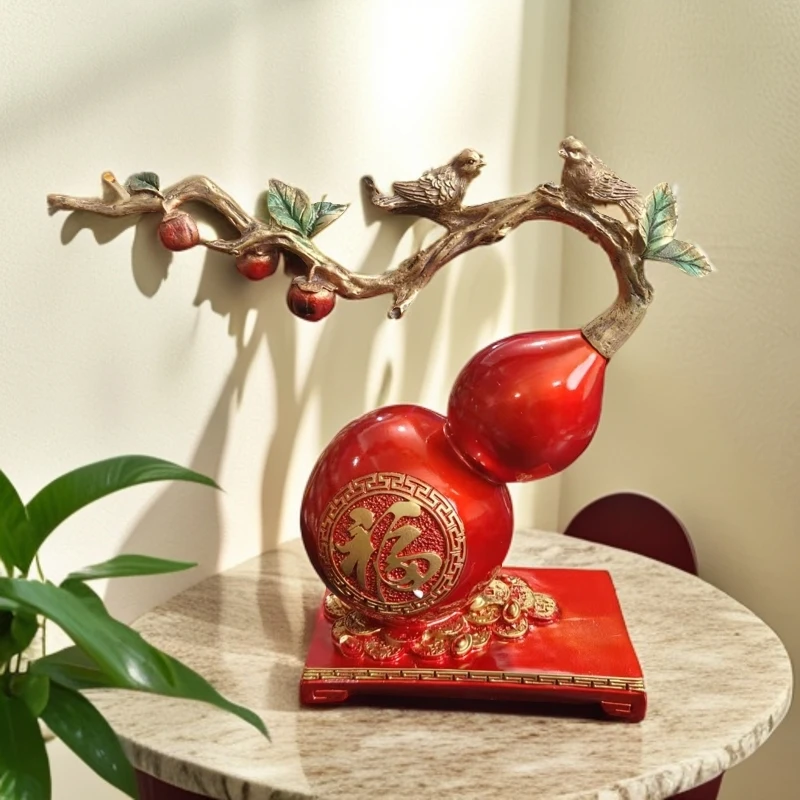 葫芦摆件 葫芦柿子福字树脂玄关柜博古架客厅新中式高档