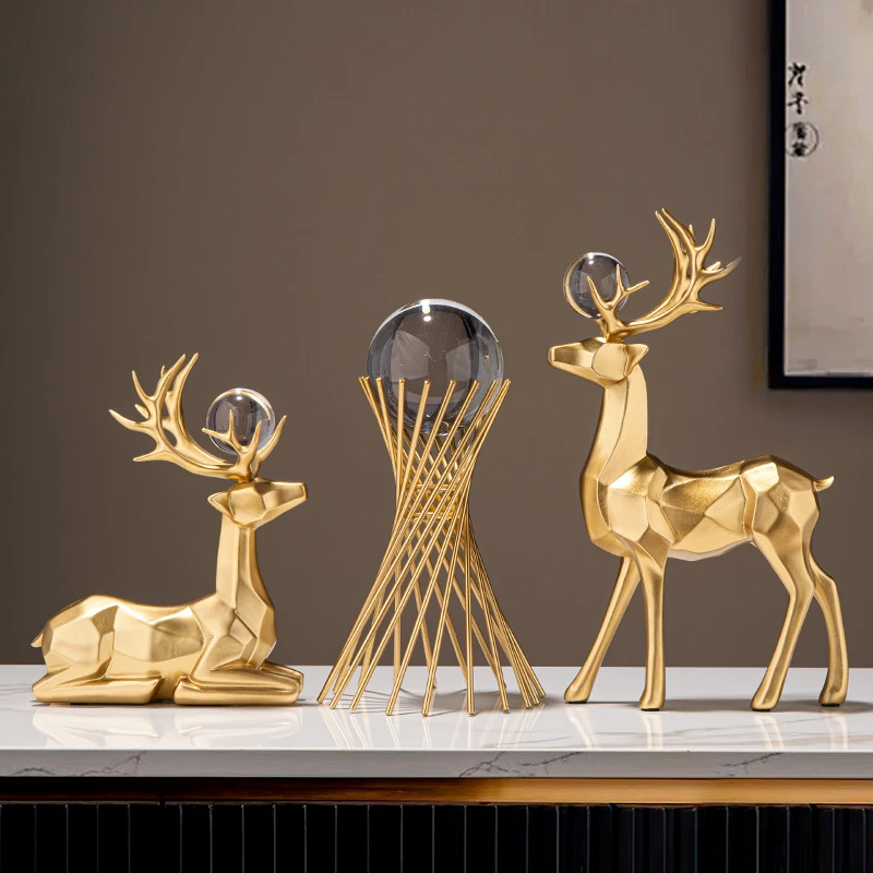 轻奢金色麋鹿小蛮腰水晶球摆件客厅玄关电视柜酒柜装饰品家居摆件