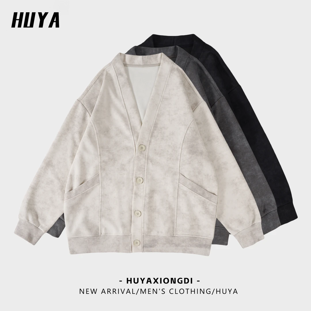HUYA秋季新款外套男款爆款扎染设计慵懒风情侣款休闲开衫上衣9129