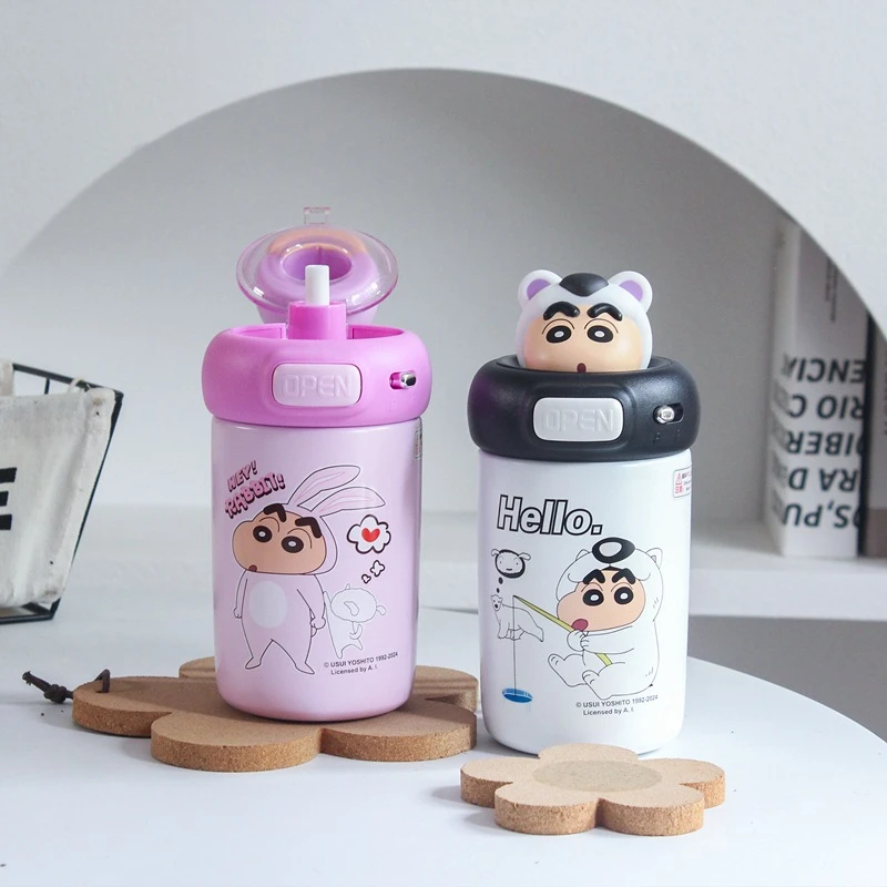 新款蜡笔小新保温杯316不锈钢高颜值水杯吸管杯子儿童学生水壶ins