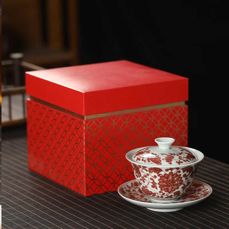 功夫茶具盖碗网红盖碗釉里红缠枝纹网红茶器