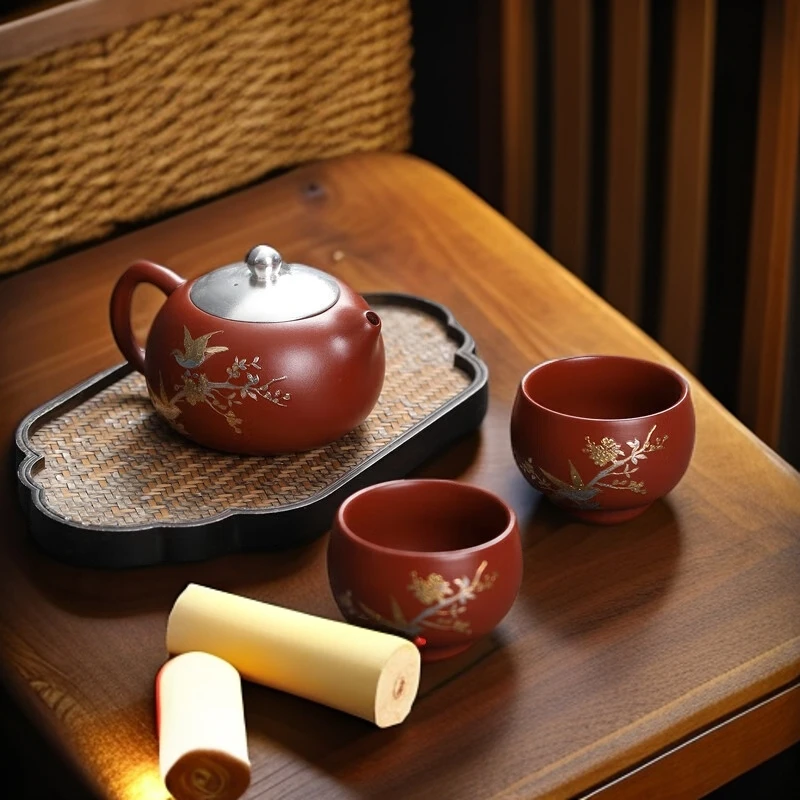 MULTIPOTENT功夫茶具宜兴紫砂喜上眉梢旅行茶具1壶2杯中秋伴送礼