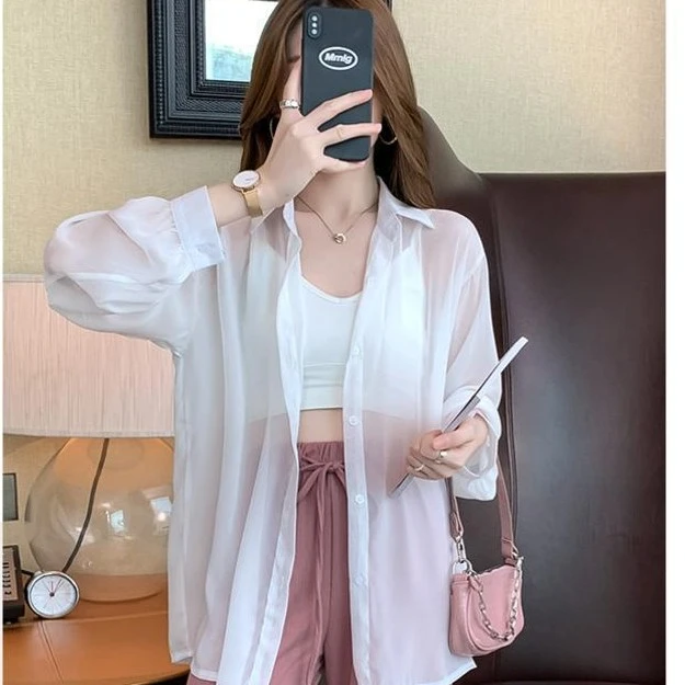 【粉丝专属】防晒衣宽松衬衫女夏季薄款披肩外搭后背系带外套5620