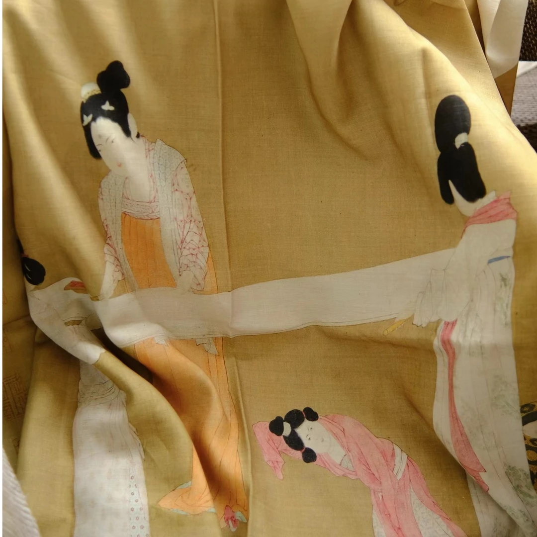 满序捣练仕女图2.9米左右定位纯苎麻旗袍连衣裙复古服装布面料