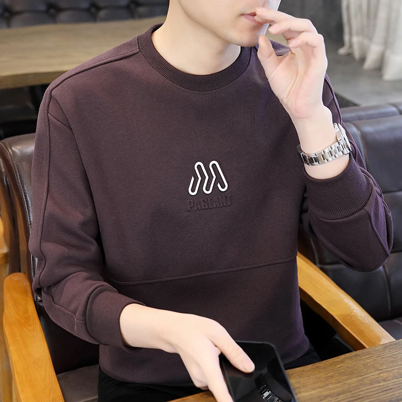 英格堡新款春季男士宽松卫衣打底圆领潮流时尚长袖百搭上衣男6536