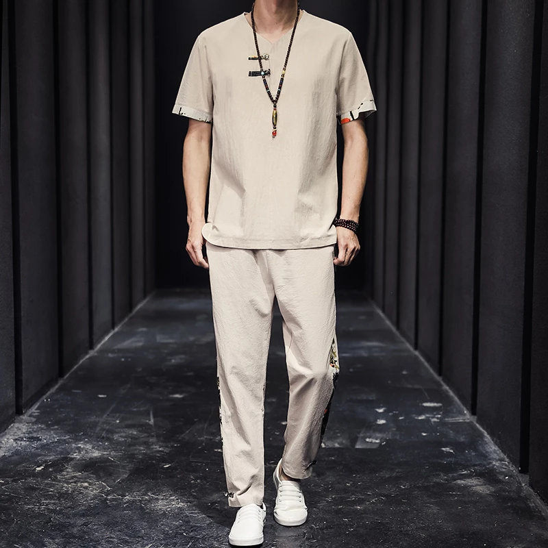 英格堡新款男士夏季中国风古风轻薄套装休闲宽松新中式男套装528