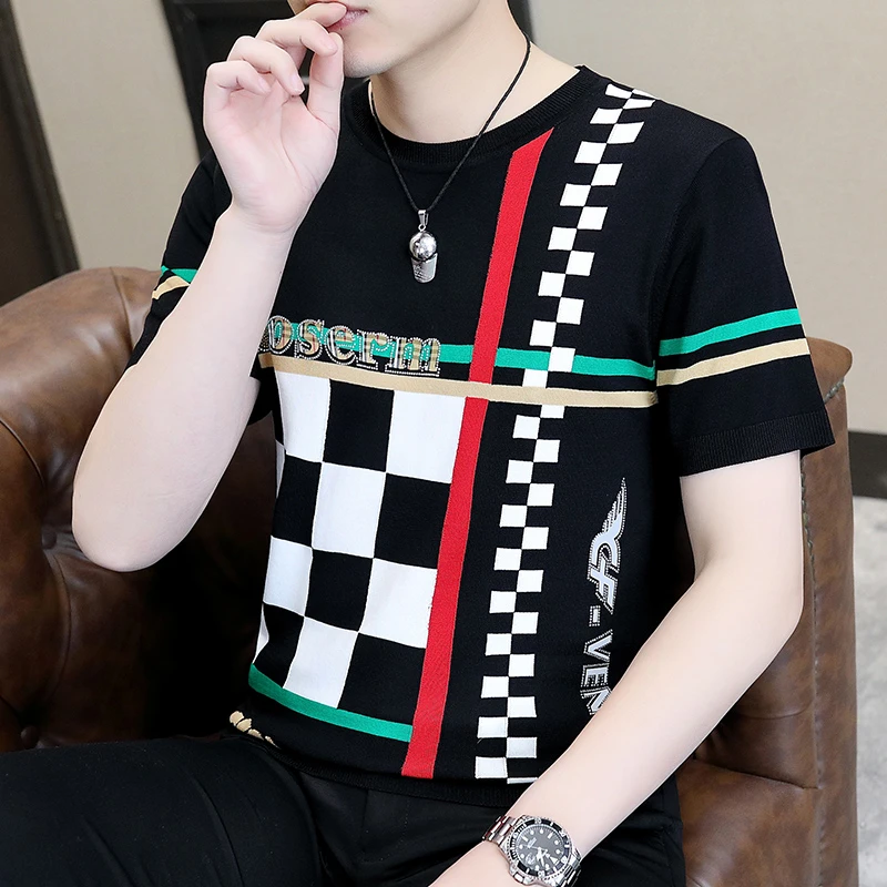 英格堡新款男士简约时尚韩版修身圆领上衣舒适百搭薄款短袖T恤905