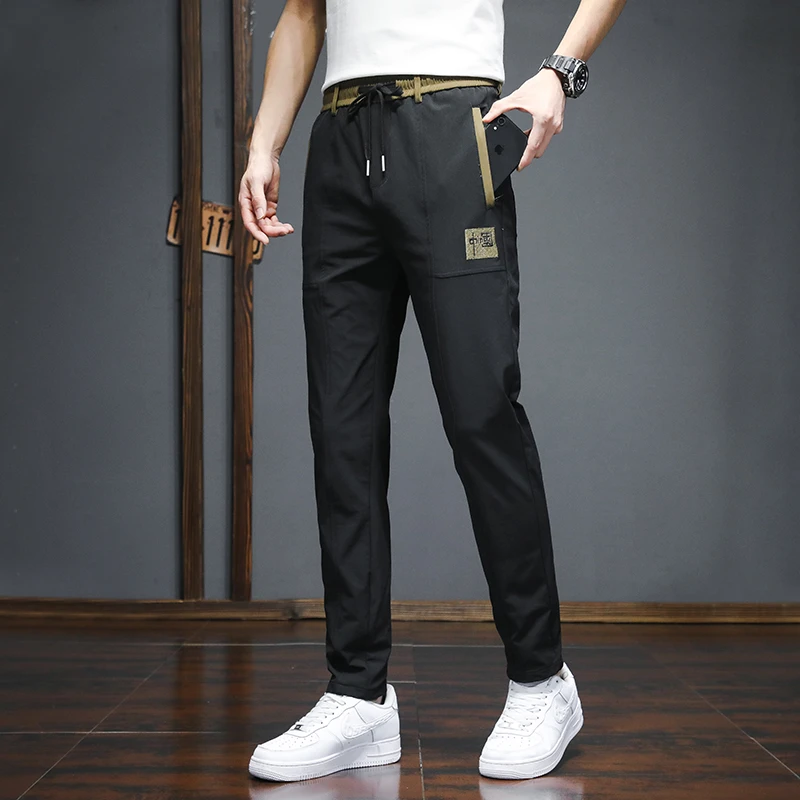 英格堡秋冬裤子新款抽绳休闲裤时尚百搭小直筒潮流百搭长裤男8002