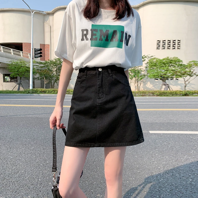 黑色短款半身裙女夏季薄款2025年新款高腰显瘦a字阔腿牛仔短裙子