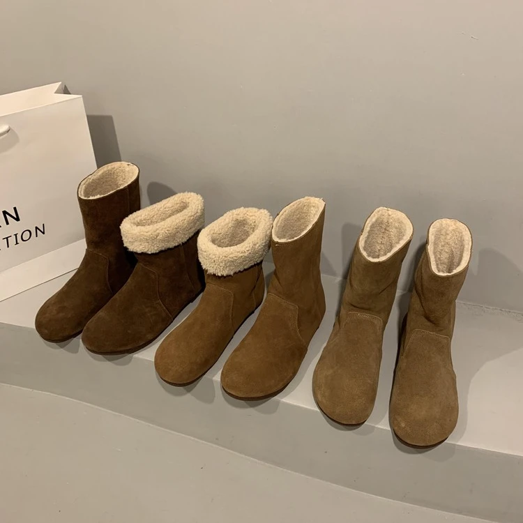 两穿法雪地靴女冬2024年新款森系复古羊羔毛毛短靴冬季加绒棉鞋子