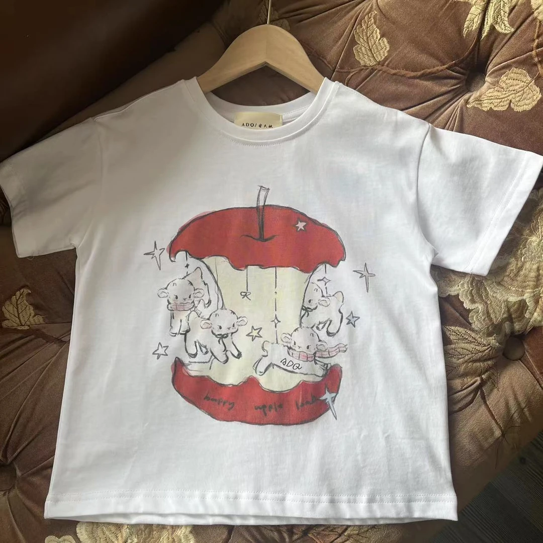 【安大秋】旋转木马~高定亲子直喷印花短袖 夏新款女童圆领纯棉T恤