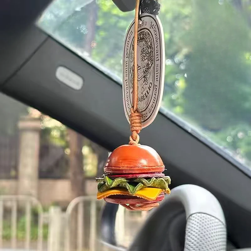 创意真皮迷你汉堡包包配件车挂钥匙挂