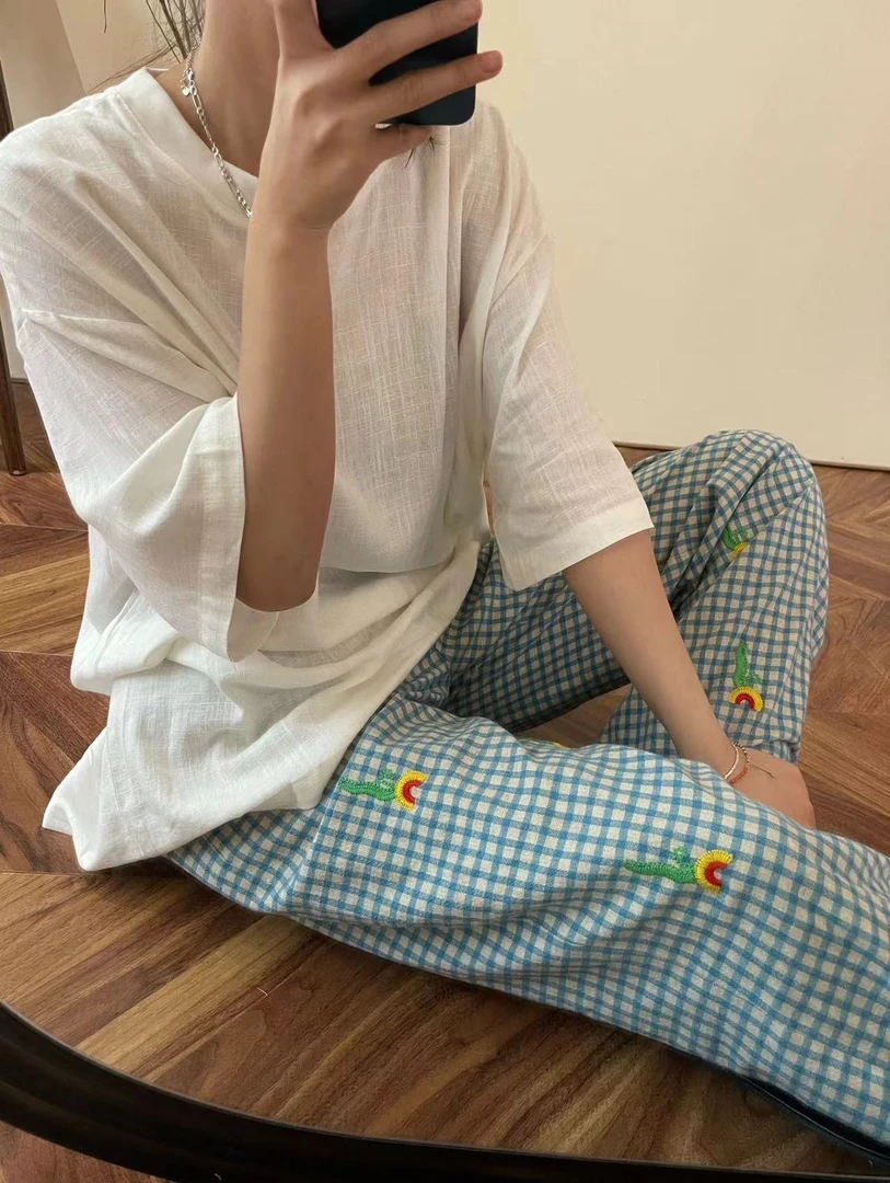 十三行白白-夏季新款彩虹格子裤#201