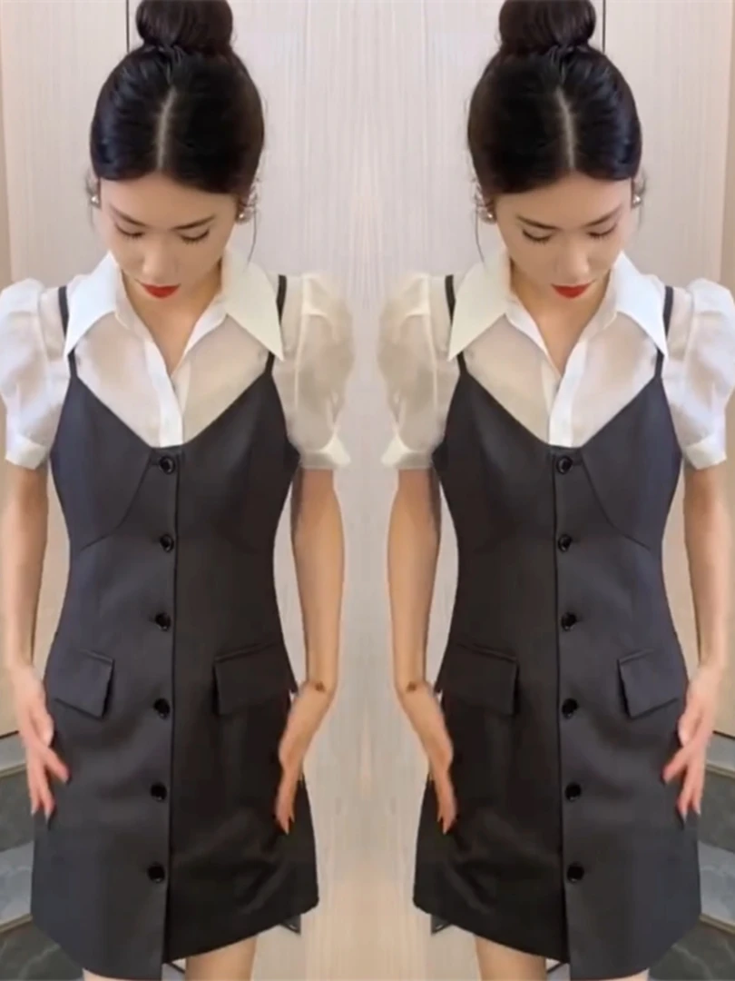 法式名媛风蝴蝶结设计背带裙套装2024年夏季女装新款炸街