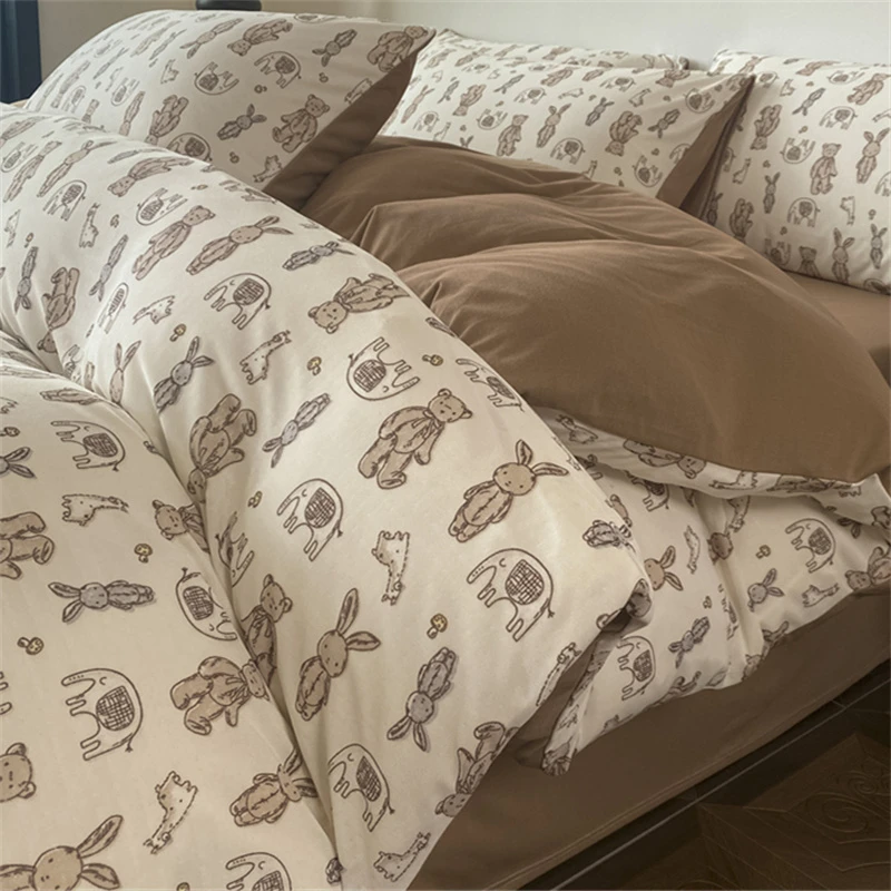 ins风A类针织棉双层纱床上四件套床单人被套非全棉纯棉床笠三件套