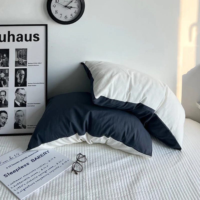 ins纯色双拼非纯棉枕套一对装48x74cm春秋季网红新款枕头套大号男