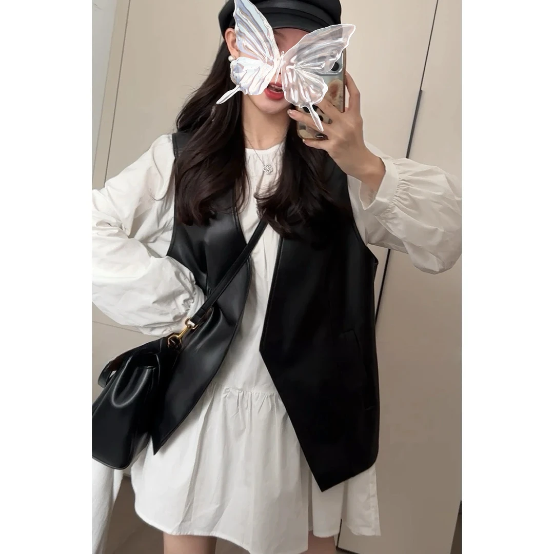 休闲时尚气质套装女2025秋季新款女装衬衫连衣裙皮马甲两件套女装