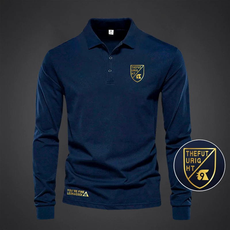 中青年男士针织长袖POLO衫2024秋冬新款时尚休闲印花大码打底上衣