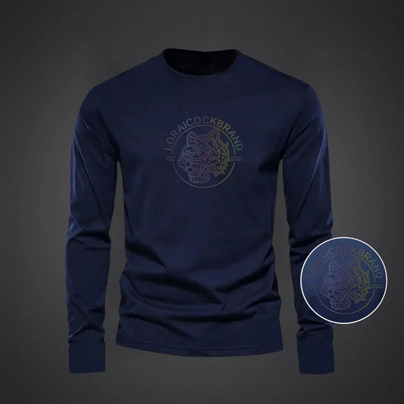 罗乐公鸡男士长袖春秋T恤新款潮流秋季印花修身休闲大码打底上衣