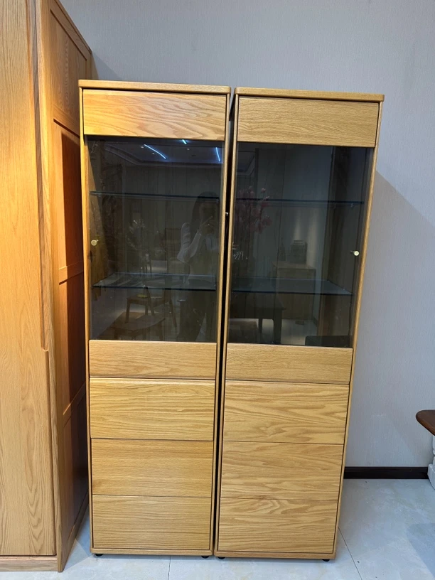 简约现代北欧进口红橡木书柜原木色客厅家用展示柜