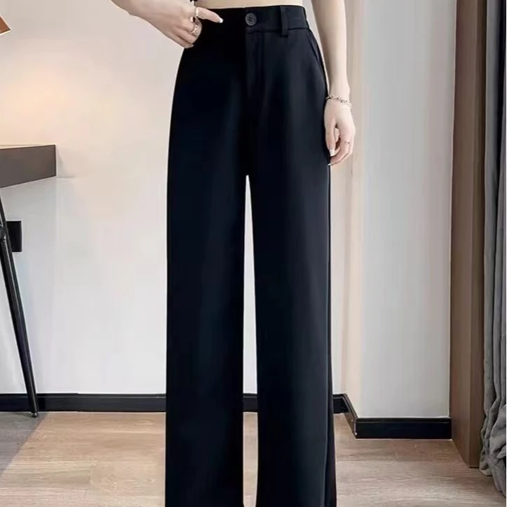 窄版直筒裤女春秋2024新款韩版修身裤子小个子高腰休闲阔腿西装裤