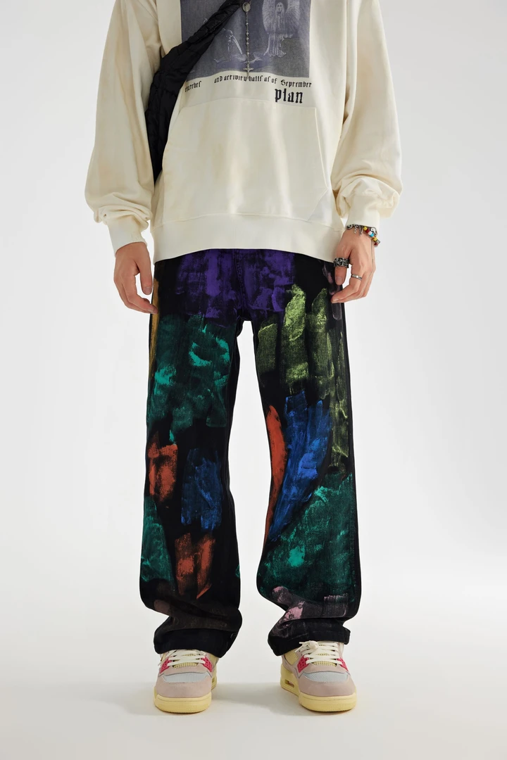 宽松新独立设计美式街头直筒休闲牛仔裤男士秋复古水洗感嘻哈长裤