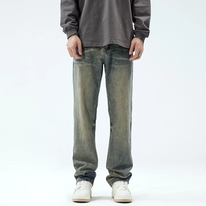 佐鸟2024新款美式牛仔裤男士百搭潮牌复古阔腿宽松水洗直筒长裤子