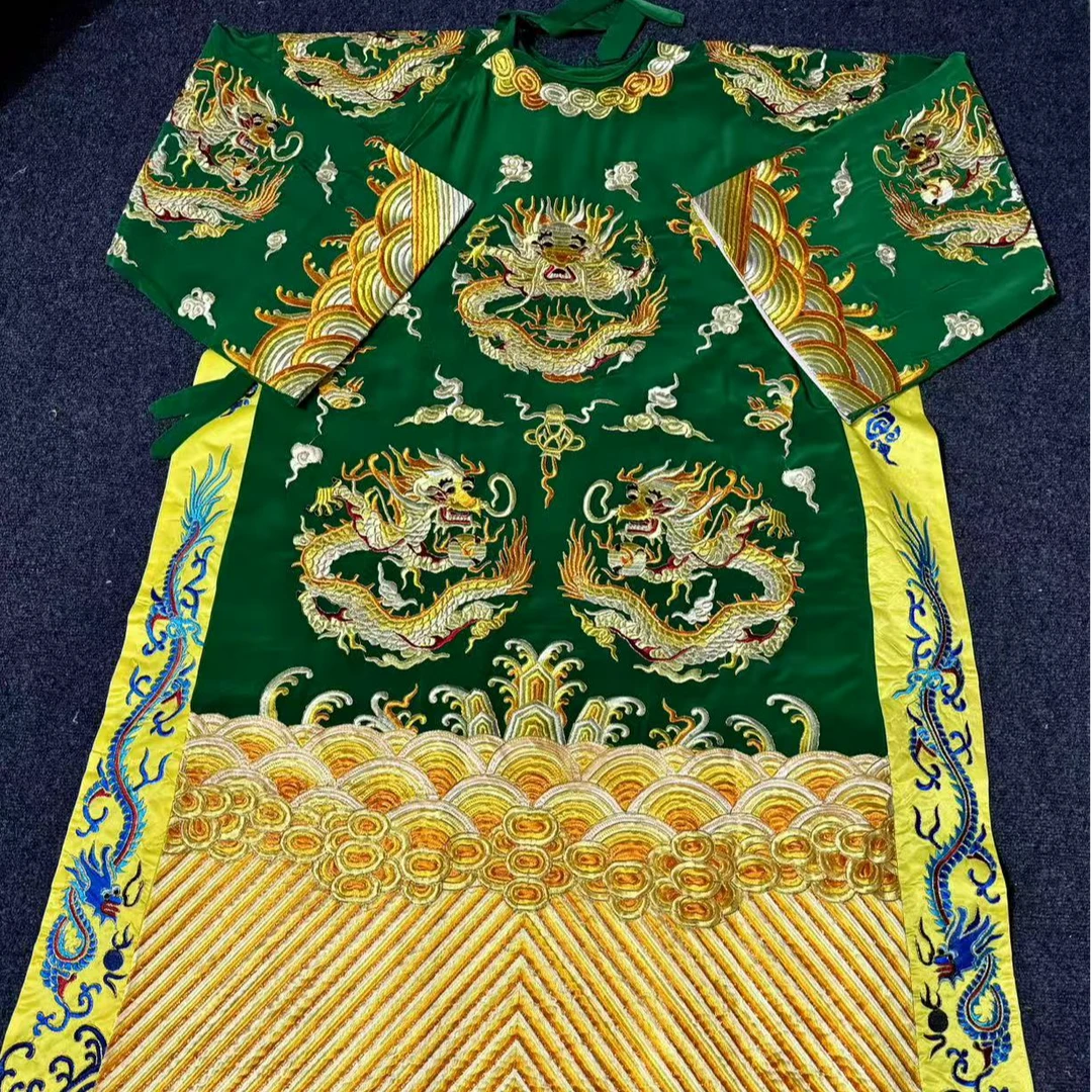 戏曲舞台蟒袍皱料粗金刺绣龙袍关公袍京剧豫剧专业戏装中式国风