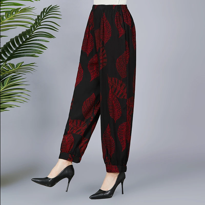 夏季棉绸奶奶裤长裤高腰大码休闲裤遮肉显瘦民族风薄款中老年女裤