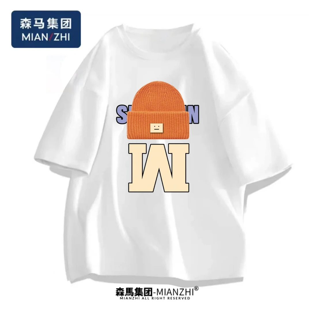 棉致港风ins纯棉T恤男款宽松短袖夏圆领夏季印花-w帽子
