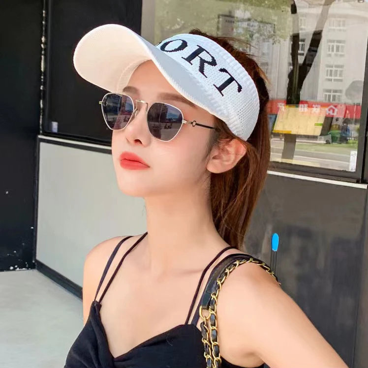 运动空顶帽女士跑步帽防晒防紫外线鸭舌帽百搭广场舞字母棒球帽