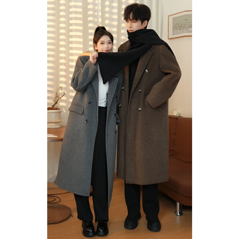【70+双面羊毛】秋冬新款情侣男女同款大衣宽松休闲设计感羊毛大衣