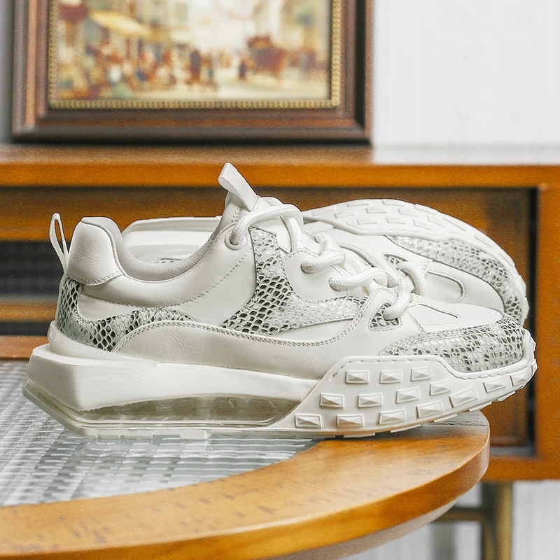 【德赛】秋季上新蟒蛇纹运动气垫时尚透气百搭男鞋休闲低帮潮鞋