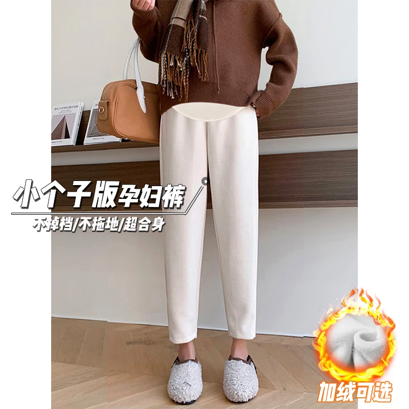 加绒加厚孕妇裤八分九分秋冬季150小矮个子外穿欧棉绒烟管托腹裤