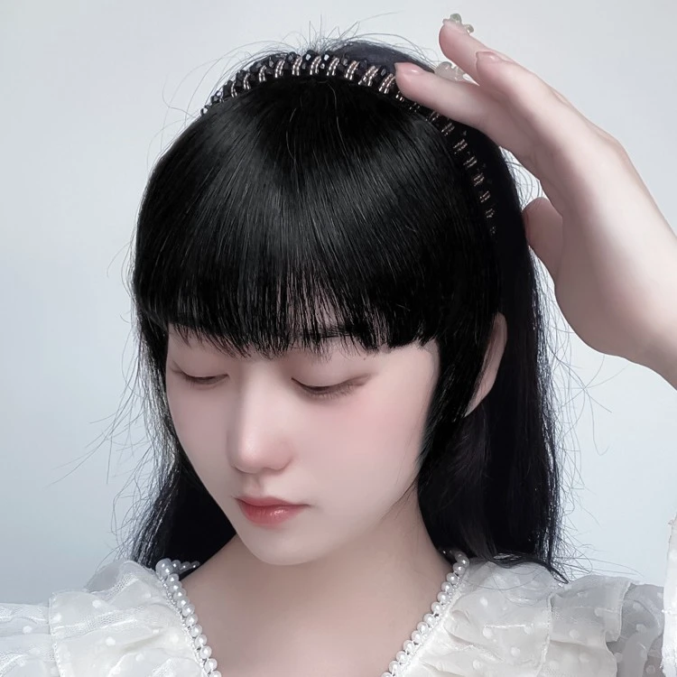 单独发箍刘海一体女真发假发前额蓬松遮白发刘海直发造型