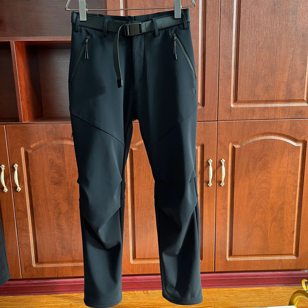 男士加绒户外休闲直筒防水裤加厚保暖徒步弹力秋冬登山裤透气