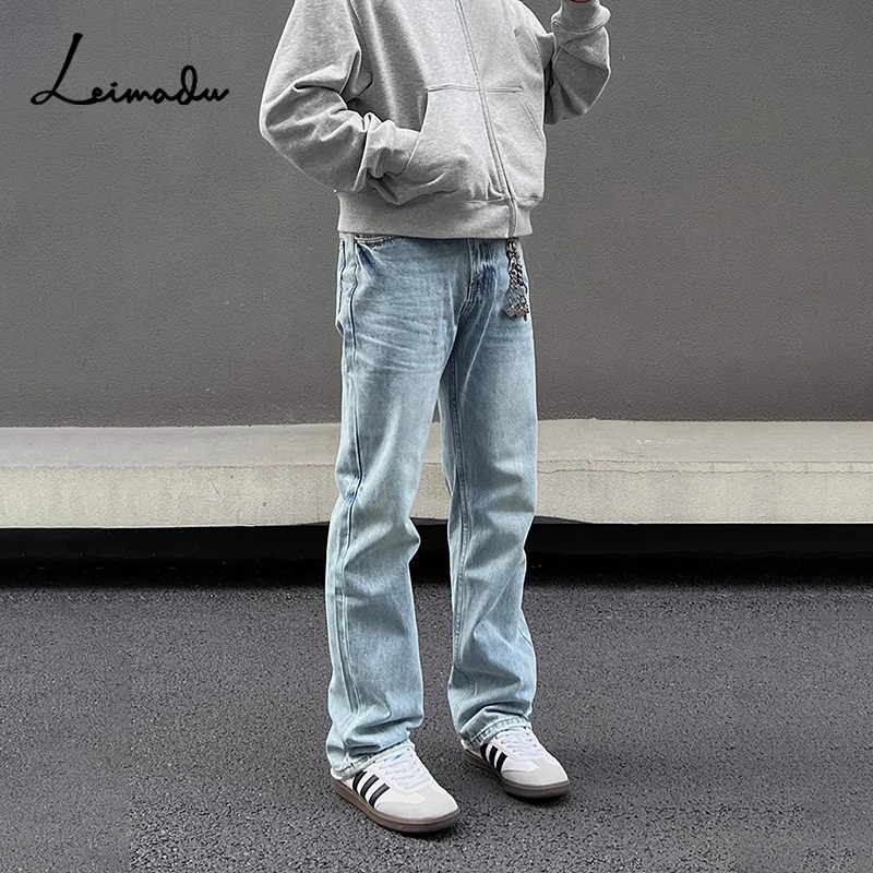 夏季薄款美式vibe新款复古冰蓝色517牛仔裤子男直筒微喇cleanfit