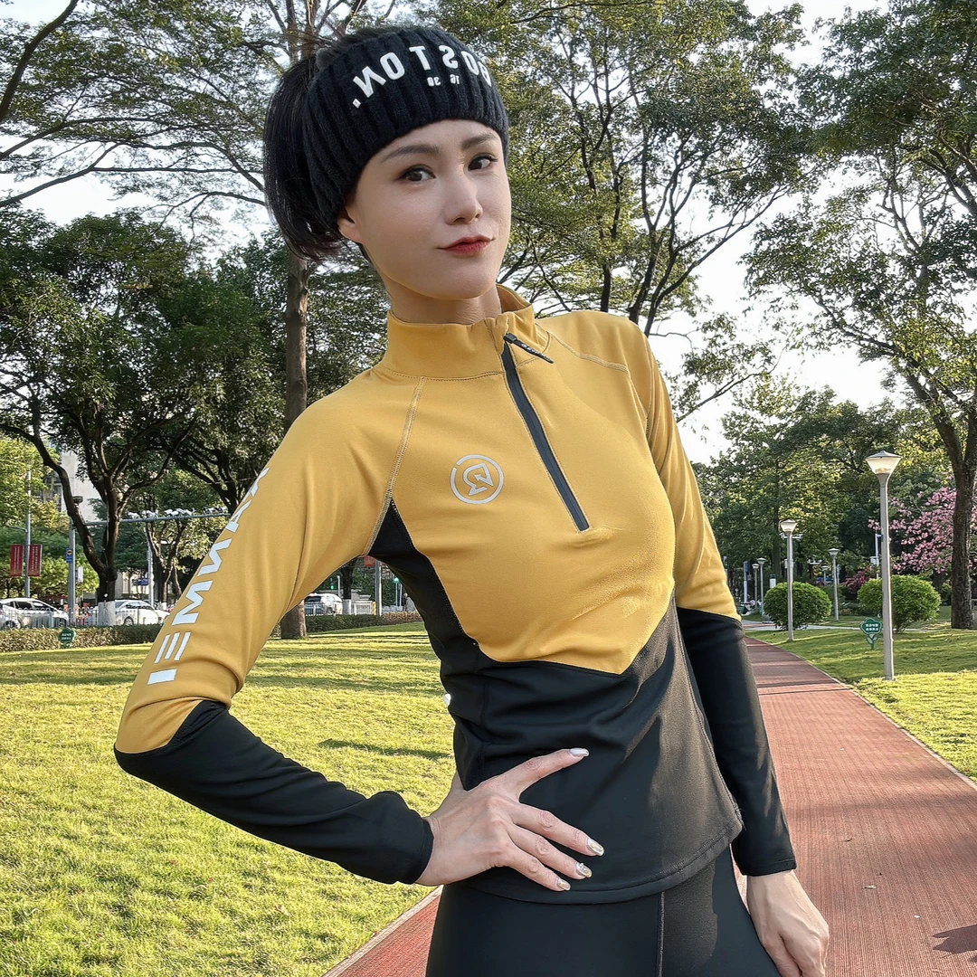 冉玫秋冬保暖休闲修身紧身上衣撞色立领长袖半拉链加绒健身服女款