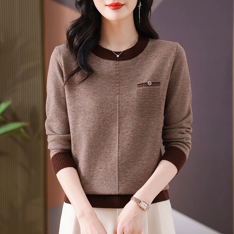 女装春装爆款2025新款圆领毛衣女时尚洋气中年妈妈百搭减龄打底衫