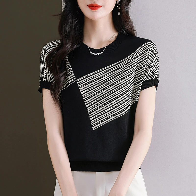 天丝短袖T恤女2025新款爆款质量超好女装洋气时尚夏季薄款针织衫