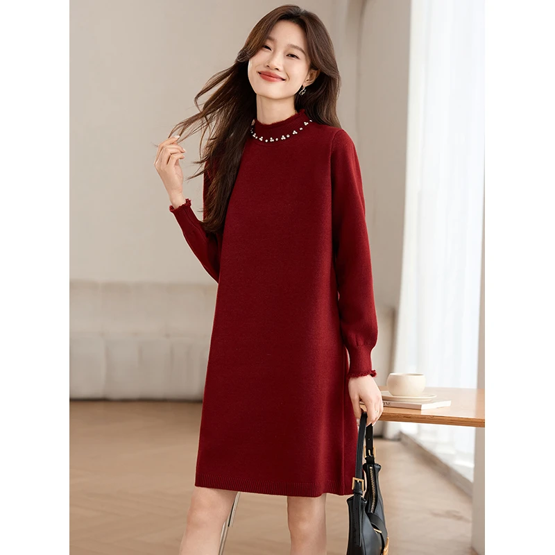 打底衫女款爆款2024新款针织打底连衣裙女秋冬中长款加厚毛衣裙