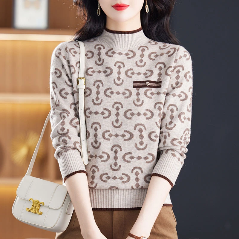 打底衫女款爆款2024新款半高领毛衣时尚洋气提花百搭秋冬打底衫