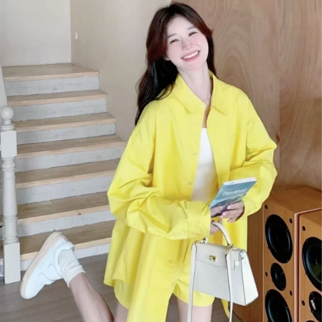 7469-全棉（柠檬黄）品质感洋气宽松衬衫