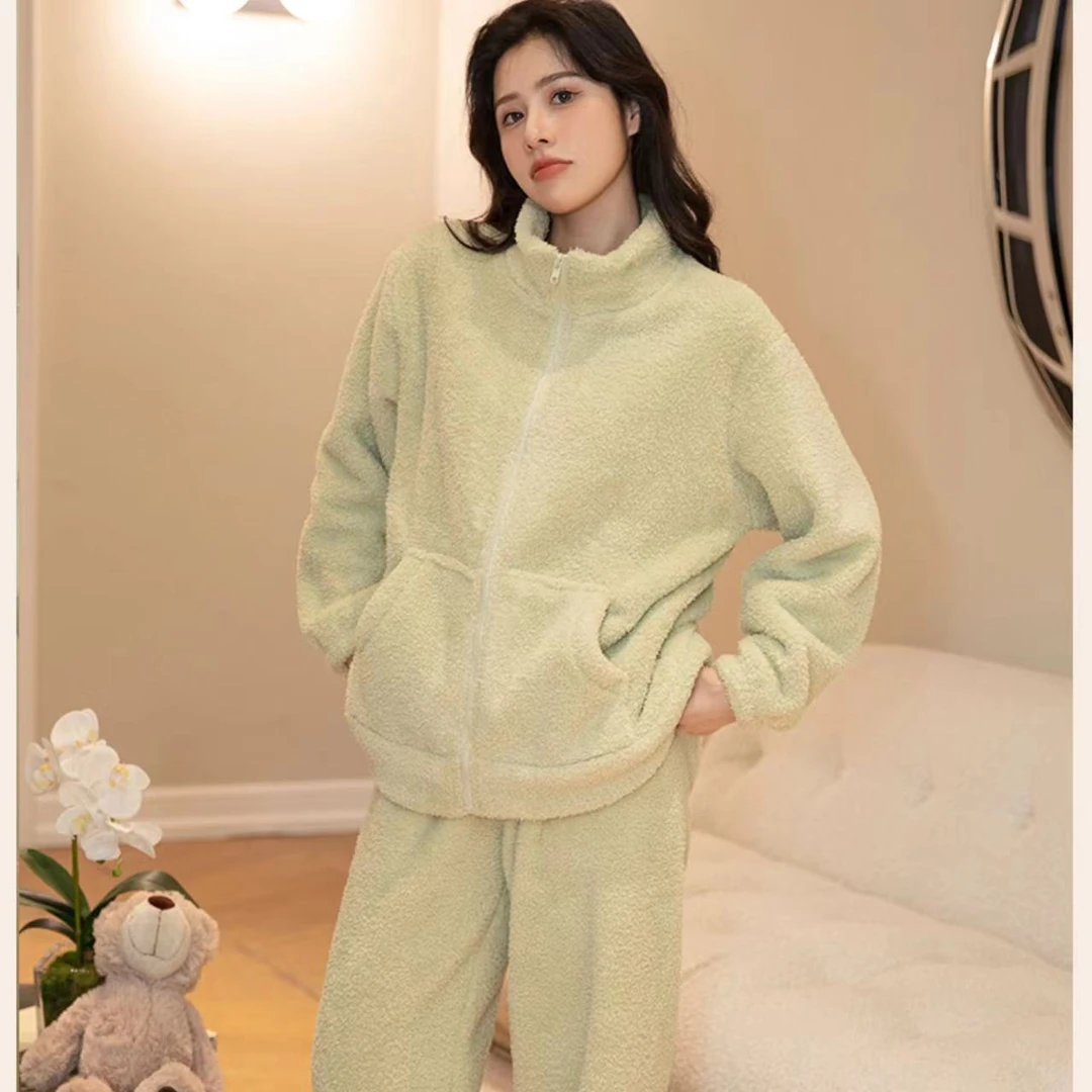 6138-双面加厚（椰奶绿）立领拉链套装