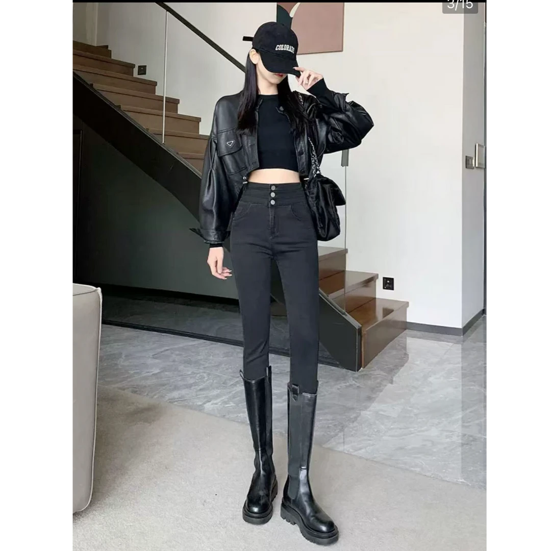 7449-三粒扣魔术裤（灰色）高弹小脚铅笔裤