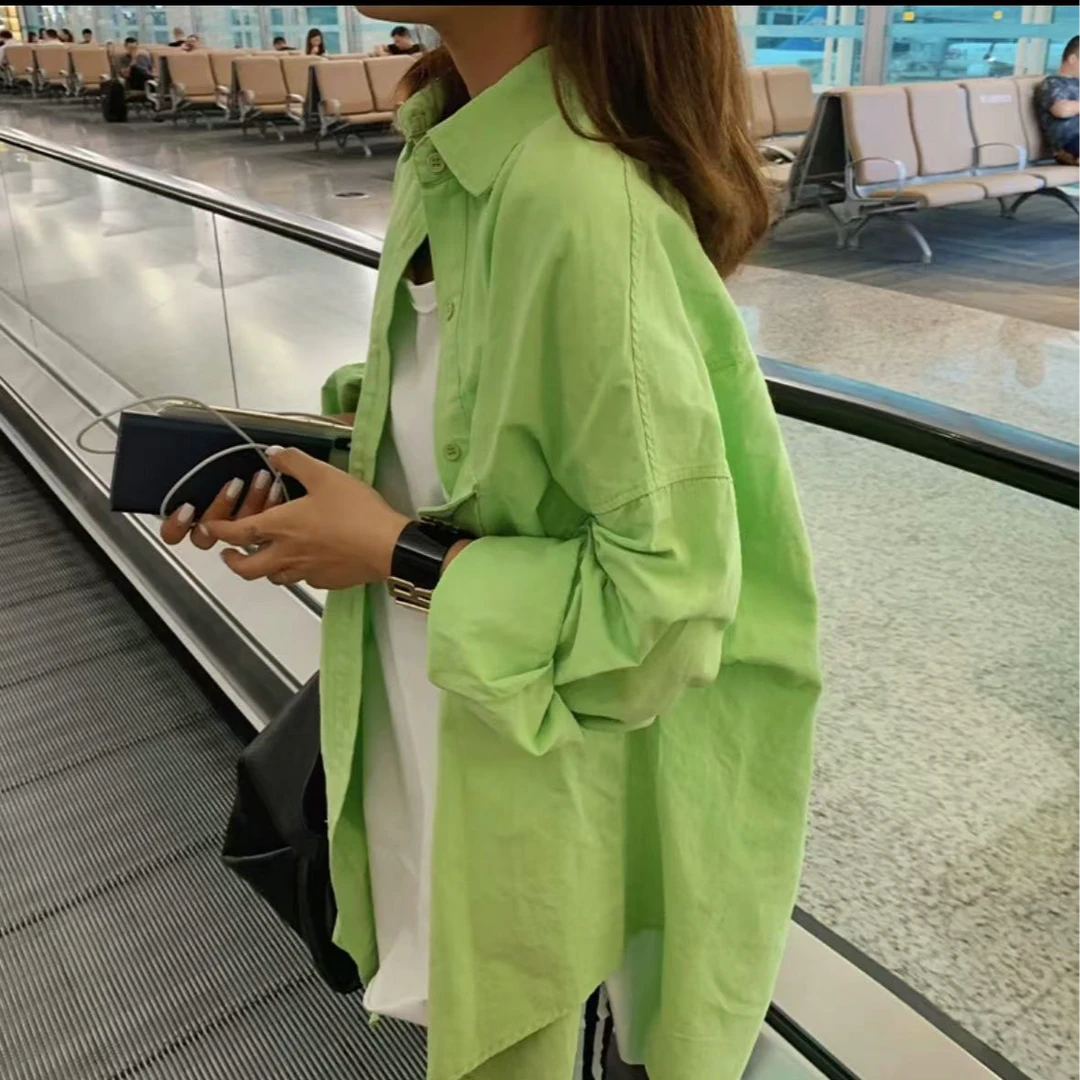 7469-全棉（嫩芽绿）品质感洋气宽松衬衫