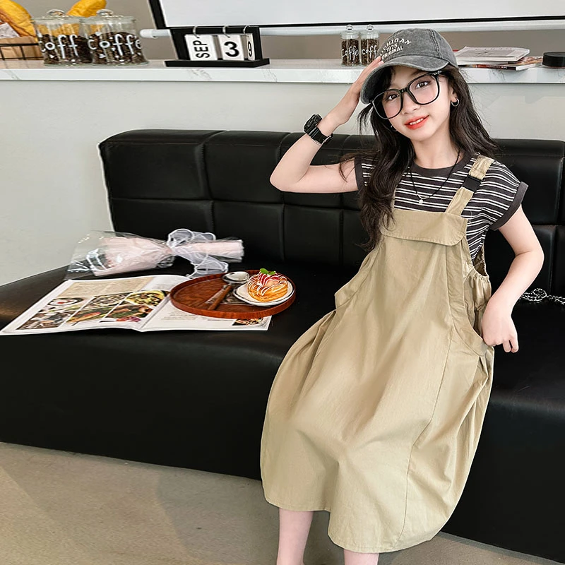 女童韩版休闲T恤背带裙套装显瘦网红洋气夏季中大童学生两件套潮