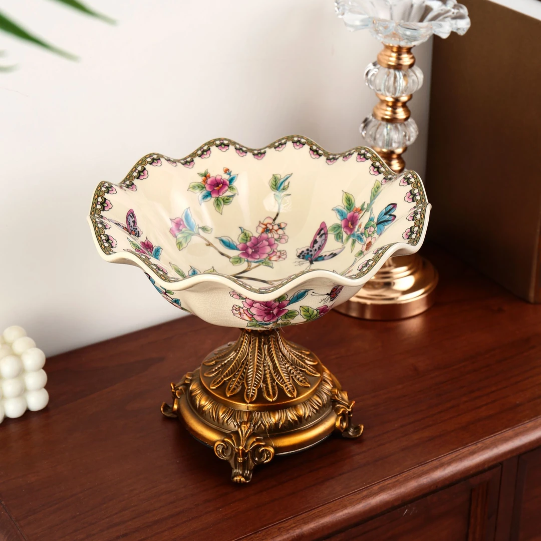 欧式创意陶瓷果盘客厅糖果盘餐厅美式复古高档水果盘家用装饰摆件